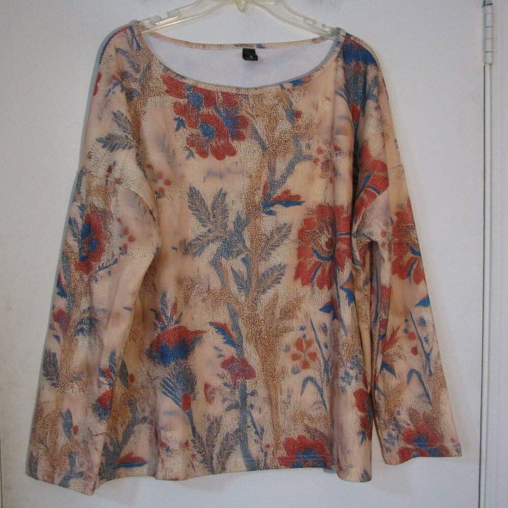 * Unbranded Floral Blouse XL New NWOT Orange Blue Flowers Knit Medium Weight